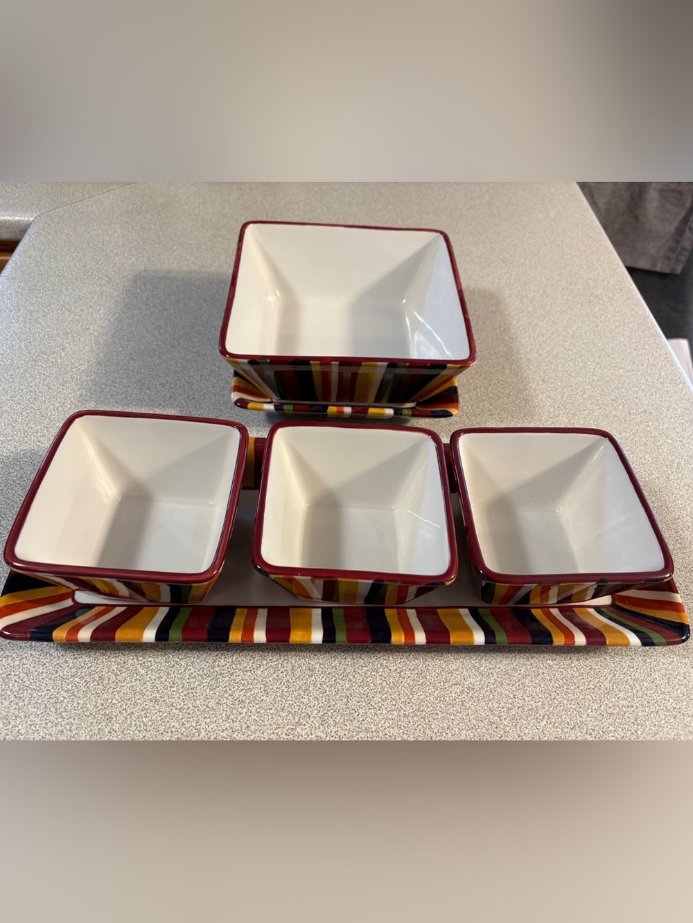 Pampered Chef Striped Accent Ceramic Entertainment Set of 6